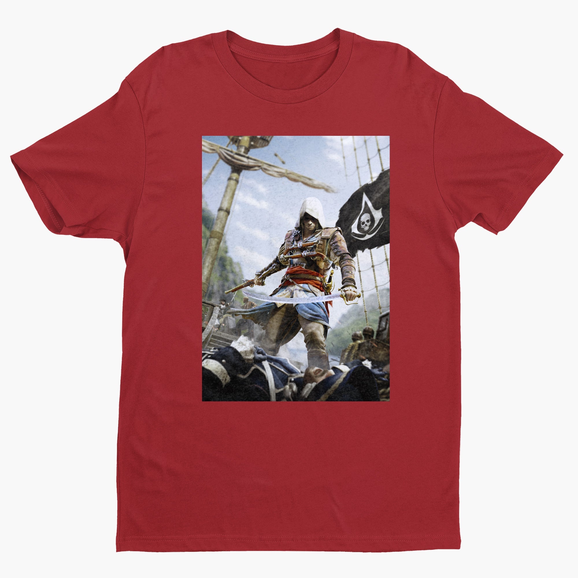 Assassin's Creed IV Black Flag box art tee - red unisex t-shirt, front view